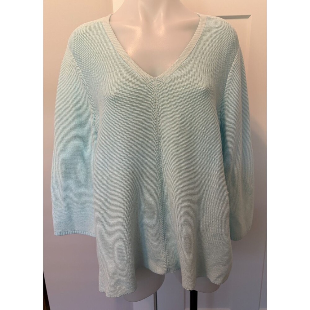J JILL Womens SWEATER 3/4 Sleeve Light Blue V-Neck Size XL